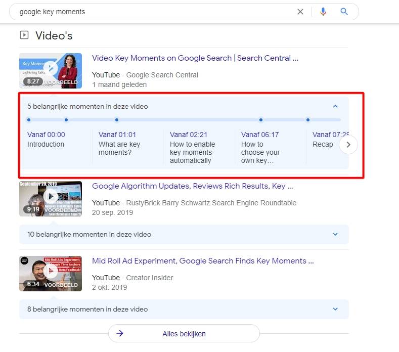 Hoe krijgt een video Key Moments in de zoekresultaten?