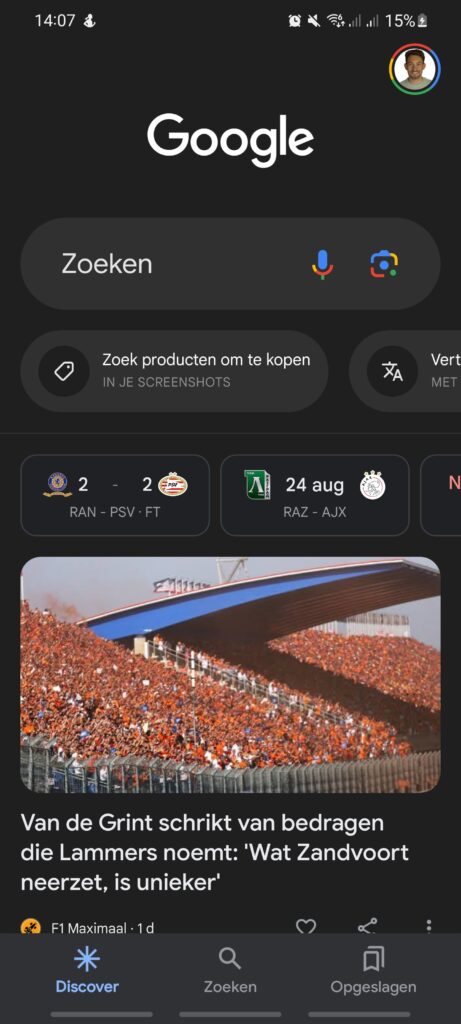 Scoren met Google Discover 3 Google Discover startscherm