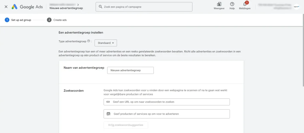 Nieuwe advertentiegroep